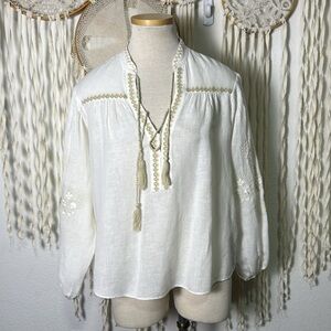 Boteh White Boho Blouse with Cream Embroidery Detail Size 0(XS/S)